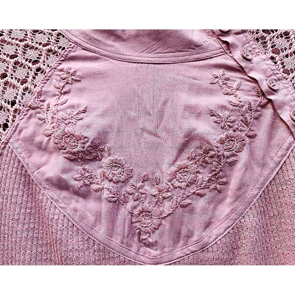 Free People Sweetest Thing Thermal Pink Blush Top Embroidery & Crochet Sz Medium - Picture 9 of 11